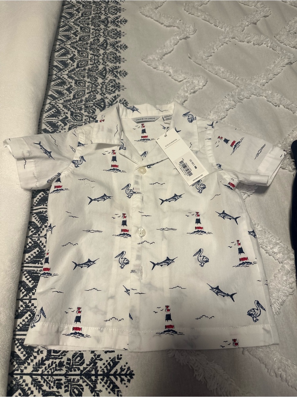 White Nautical Print Short-Sleeve Shirt for Kids
